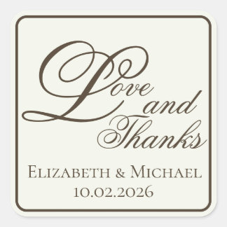 Ivory Coffee Modern "Love and Thanks" Vierkante Sticker