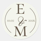 Ivory Coffee Monogram Date Wedding Ronde Sticker (Voorkant)