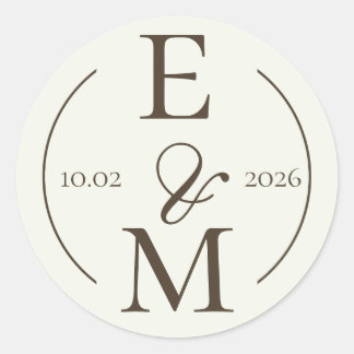 Ivory Coffee Monogram Date Wedding Ronde Sticker