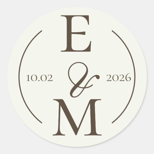 Ivory Coffee Monogram Date Wedding Ronde Sticker (Voorkant)