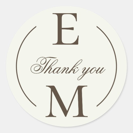 Ivory Coffee Monogram Wedding Thank You Ronde Sticker (Voorkant)