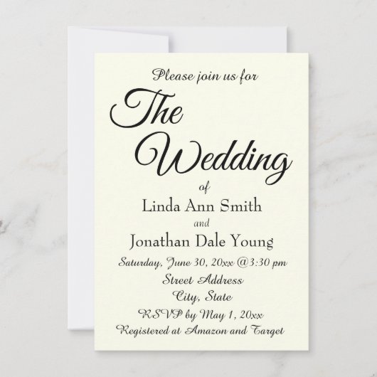 Ivory Color Simple Style Wedding Kaart (Voorkant)