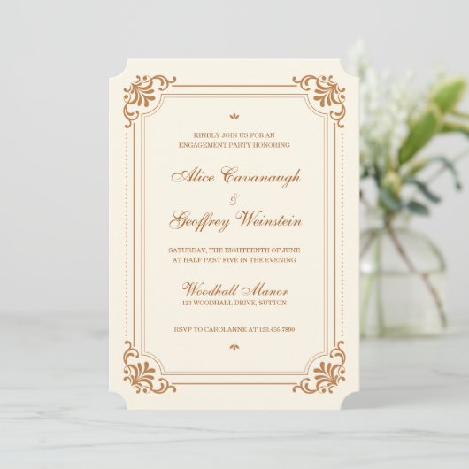 Ivory Copper Elegant Engagement Party Kaart (Staand voorkant)