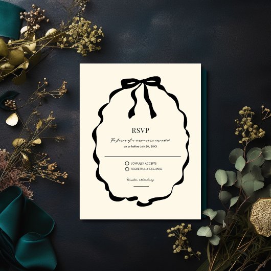 Ivory Coquette Bow Wedding RSVP Kaartje