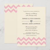 Ivory Cream and Pink Chevron Wedding Invitations Kaart (Voorkant / Achterkant)