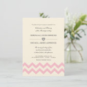 Ivory Cream and Pink Chevron Wedding Invitations Kaart (Staand voorkant)