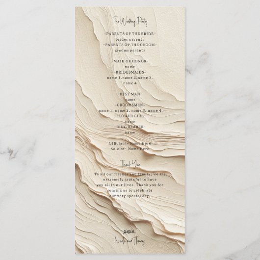 Ivory Cream Bohemian Textured Wedding Programmakaart (Achterkant)