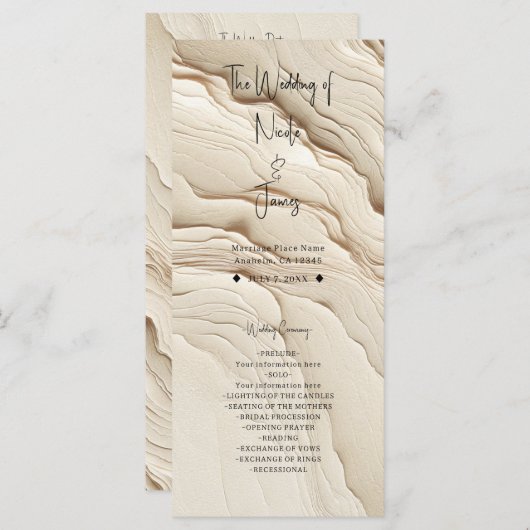 Ivory Cream Bohemian Textured Wedding Programmakaart (Voorkant / Achterkant)