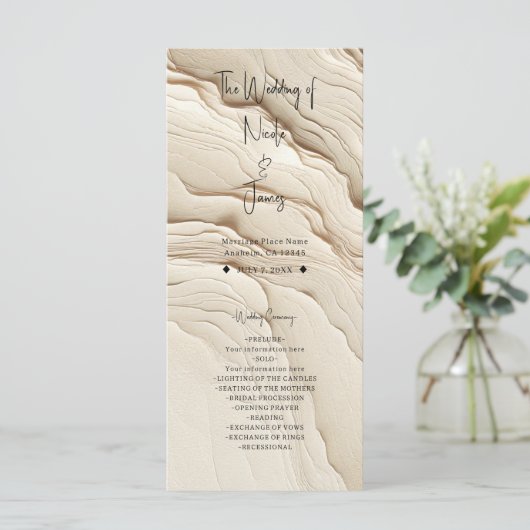 Ivory Cream Bohemian Textured Wedding Programmakaart (Staand voorkant)
