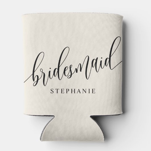 Ivory Cream Bruidsmeisje Modern Script Blikjeskoeler (Achterkant)