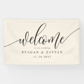 Ivory Cream Calligrafie Eenvoudige bruiloft Welkom Spandoek (Horizontaal)