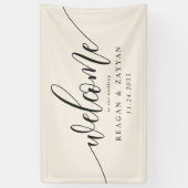 Ivory Cream Calligrafie Eenvoudige bruiloft Welkom Spandoek (Verticaal)