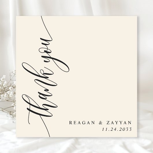Ivory Cream Calligrafie Script bruiloft Bedankkaart