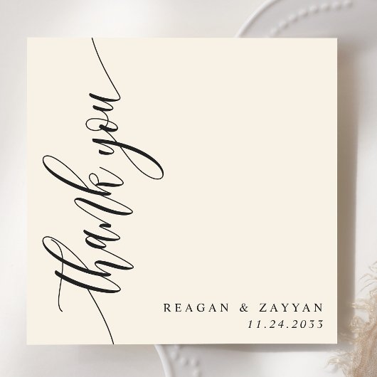 Ivory Cream Calligrafie Script bruiloft Bedankkaart