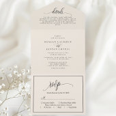 Ivory Cream Eenvoudig Modern Script All In One Uitnodiging