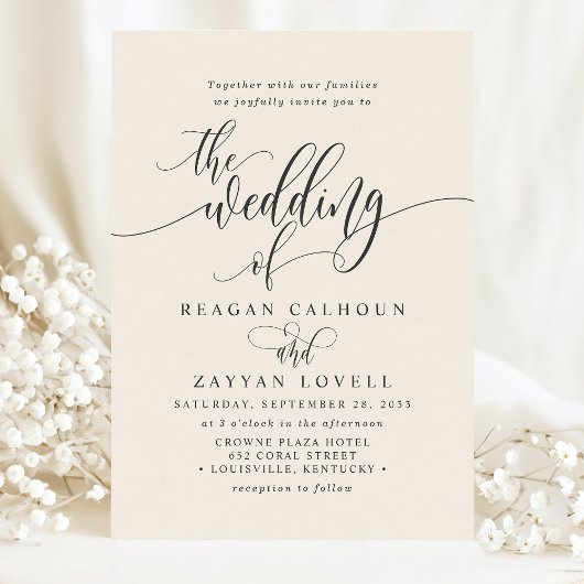 Ivory Cream Eenvoudig Modern Script Bruiloft Kaart