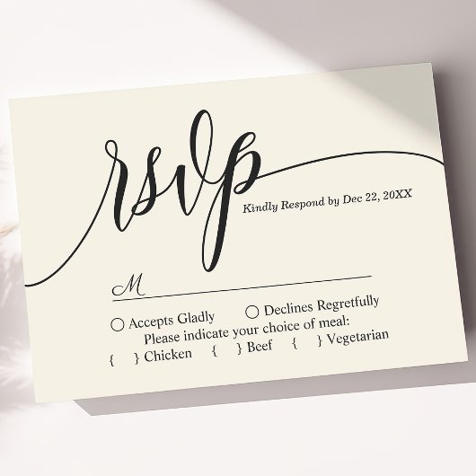 Ivory Cream Eenvoudig Script Bruiloft RSVP Kaart