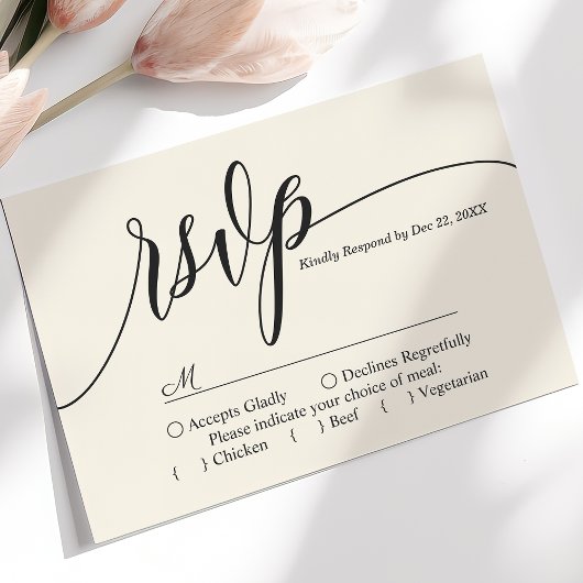 Ivory Cream Eenvoudig Script Bruiloft RSVP Kaart
