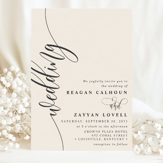 Ivory Cream Elegant Calligraphy Script Wedding Kaart