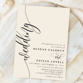 Ivory Cream Elegant Calligraphy Script Wedding Kaart