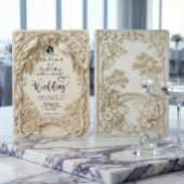 Ivory Cream Faux Bas-Relief Elegant Wedding Kaart