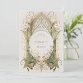  Ivory Cream Floral Art Nouveau Bruiloft Kaart (Staand voorkant)