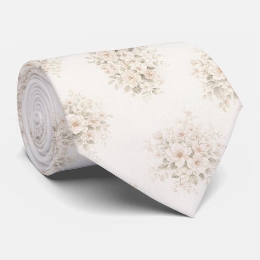 Ivory Cream Floral Bouquet Stropdas (Opgerold)