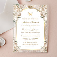 Ivory Cream Floral Gold Arch Butterfly Wedding
