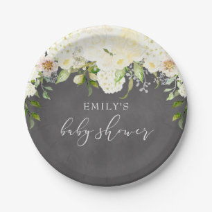Ivory Cream Floral Greenery Chalkboard Baby shower Papieren Bordje