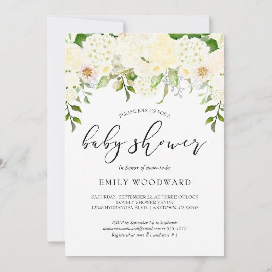 Ivory Cream Floral Greenery Waterverf Baby shower Kaart (Voorkant)