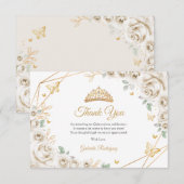 Ivory Cream Gold Floral Quinceanera Bedankkaart (Voorkant / Achterkant)