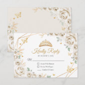 Ivory Cream Gold Floral Quinceanera Reply RSVP Kaartje (Voorkant / Achterkant)