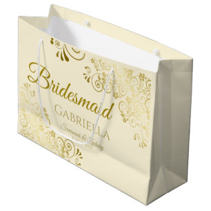 Ivory Cream & Gold Lace Elegant Bridesmaid Groot Cadeauzakje