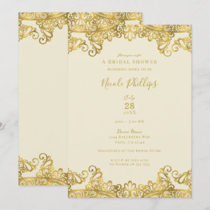 Ivory Cream & Gold Lace Elegant Vrijgezellenfeest Kaart