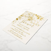 Ivory Cream & Gold Modern Floral Baby shower Folie Uitnodiging (Gedraaid)