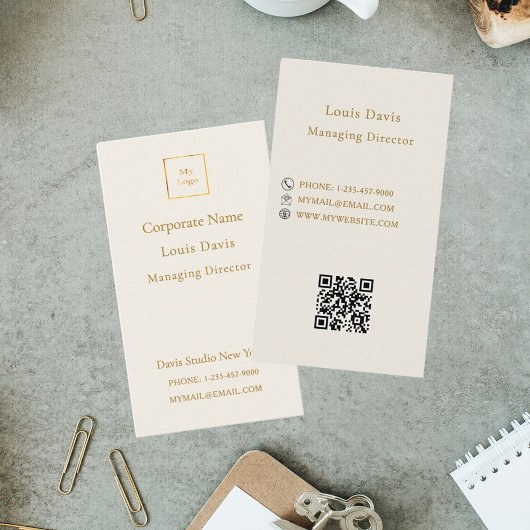 Ivory cream gold modern minimialst corporate logo visitekaartje