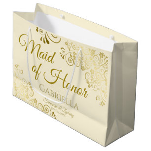 Ivory Cream & Goud Elegant Maid of Honor Bruiloft Groot Cadeauzakje