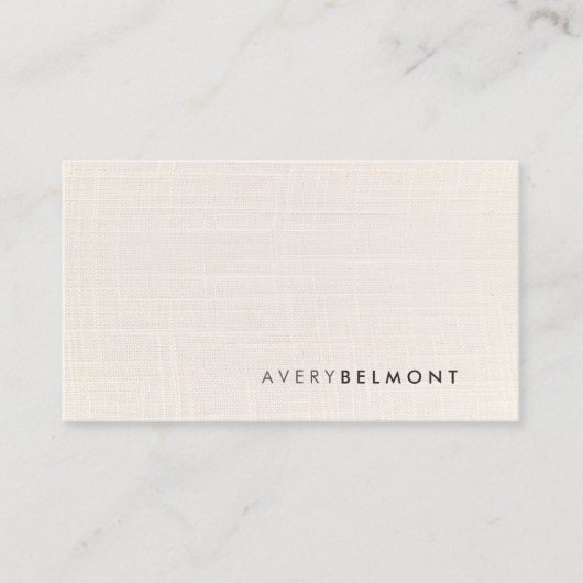 Ivory Cream Linnen Minimalist Professioneel Minima Visitekaartje (Voorkant)