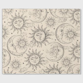 Ivory Cream Magic  Celestial Sun Moon Stars Cadeaupapier (Vlak)
