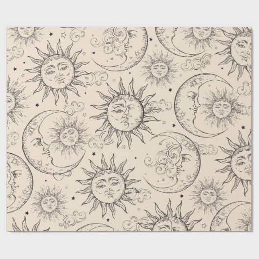 Ivory Cream Magic  Celestial Sun Moon Stars Cadeaupapier (Vlak)