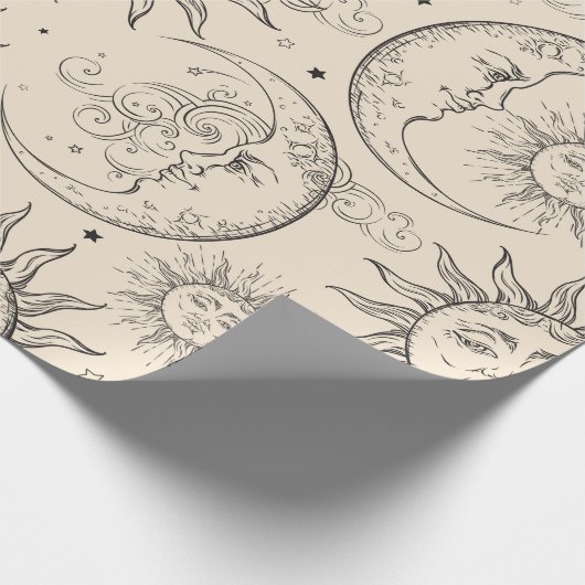 Ivory Cream Magic  Celestial Sun Moon Stars Cadeaupapier (Hoek)