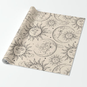 Ivory Cream Magic Celestial Sun Moon Stars Cadeaupapier