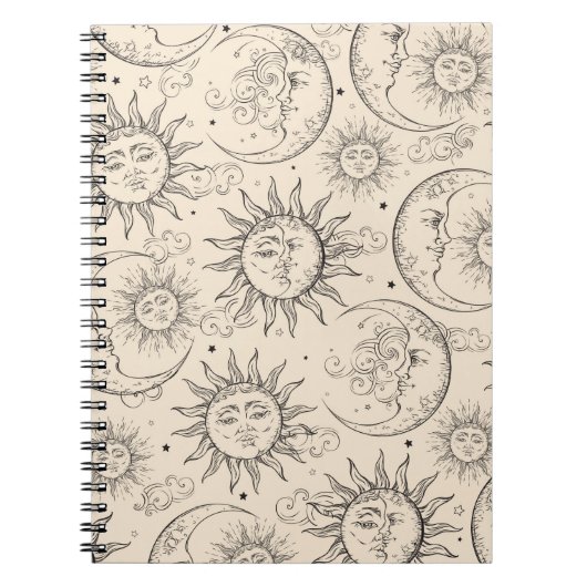 Ivory Cream Magic  Celestial Sun Moon Stars Notitieboek (Voorkant)