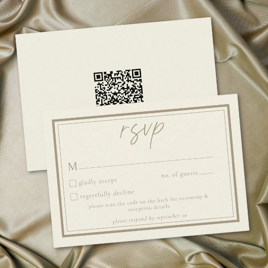 Ivory Cream Minimalist Frame Wedding QR Code RSVP Kaartje
