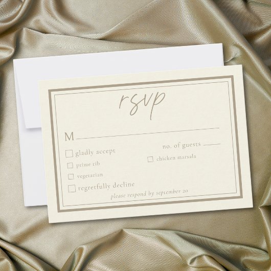Ivory Cream Minimalist Frame Wedding RSVP Kaartje
