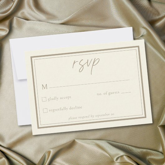 Ivory Cream Minimalist Frame Wedding RSVP Kaartje