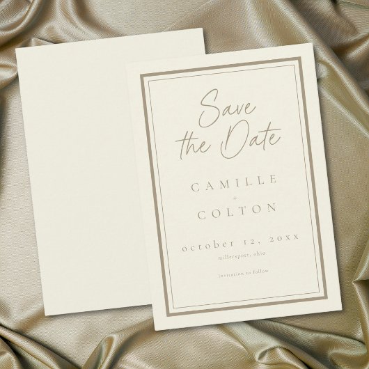Ivory Cream Minimalist Frame Wedding Save The Date