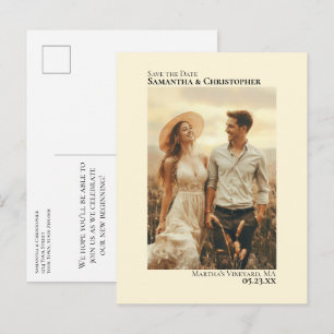 Ivory Cream Minimalist Weduwfoto slaat de datum op Aankondigingskaart