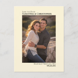 Ivory Cream Minimalist Weduwfoto slaat de datum op Aankondigingskaart