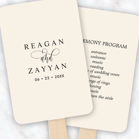 Ivory Cream Minimalistisch Huwelijksprogramma Handwaaier